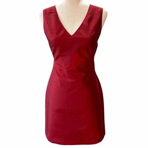 TAHARI Red Silk V-Neck Sheath Mini Dress Size 2